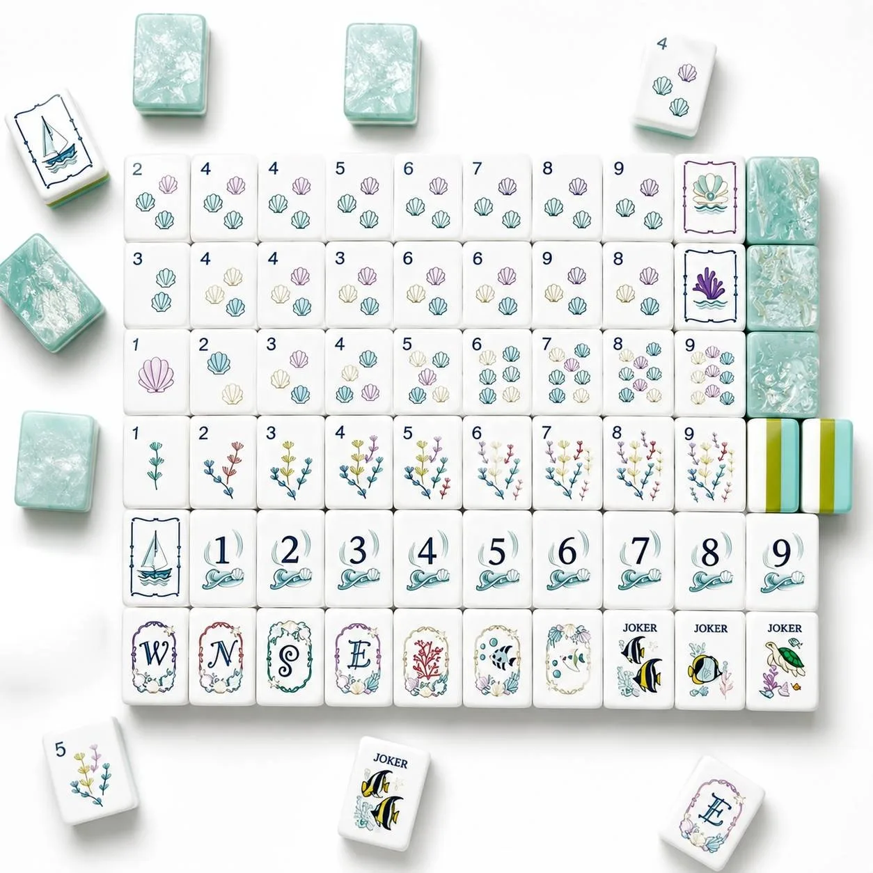 Pearlescent Nature Themed Ocean Fish Print Eco-Friendly Water Resistant 4-Layer Travel Portable Luxury Acrylic Mahjong Tiles