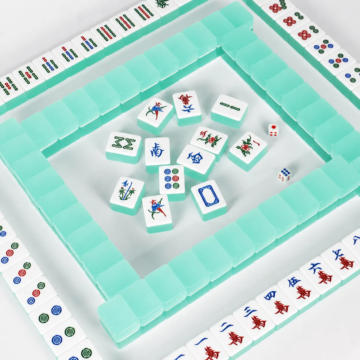 Vintage Blue Peacock Floral Printed Rubber Mahjong detail