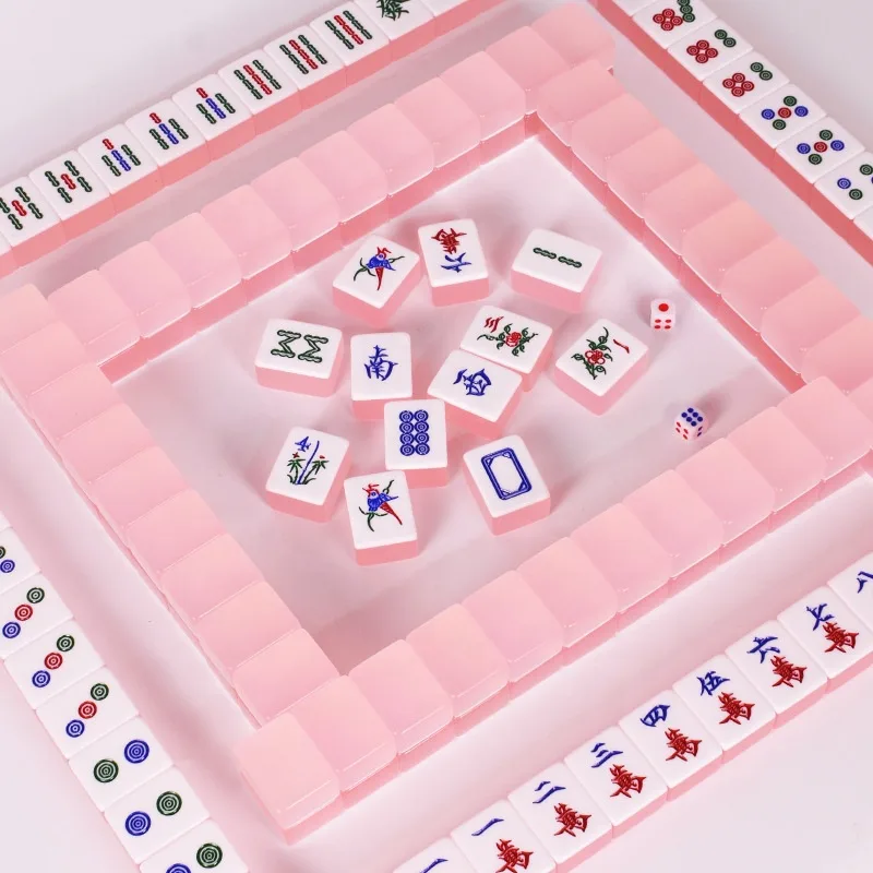 Handcrafted Modern Mahjong 144Tile Set Jelly Pink Red Acrylic Tiles Portable Durable Ready Stock with Customization Available