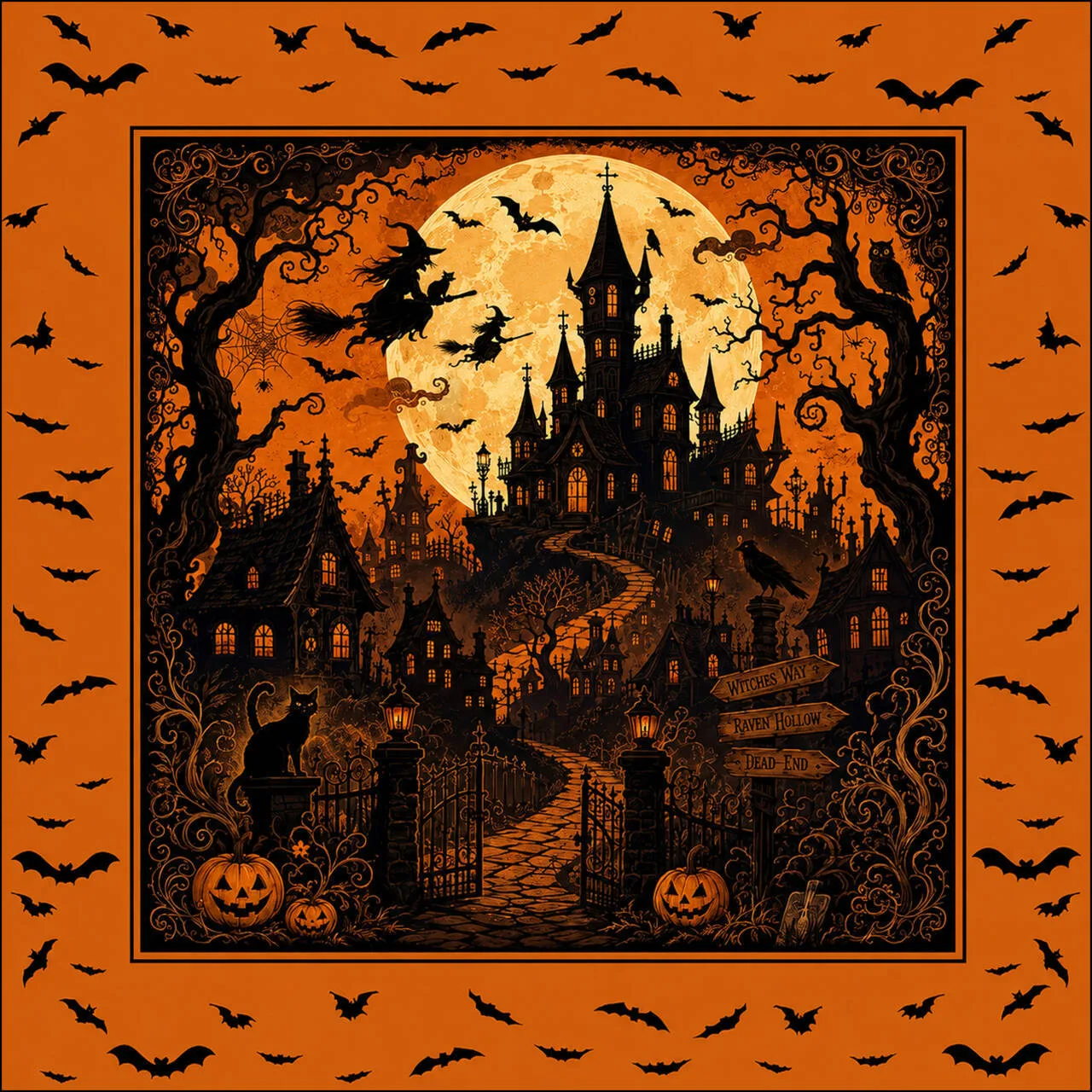 Halloween-themed Mahjong Table Mat Pumpkin and Sku detail