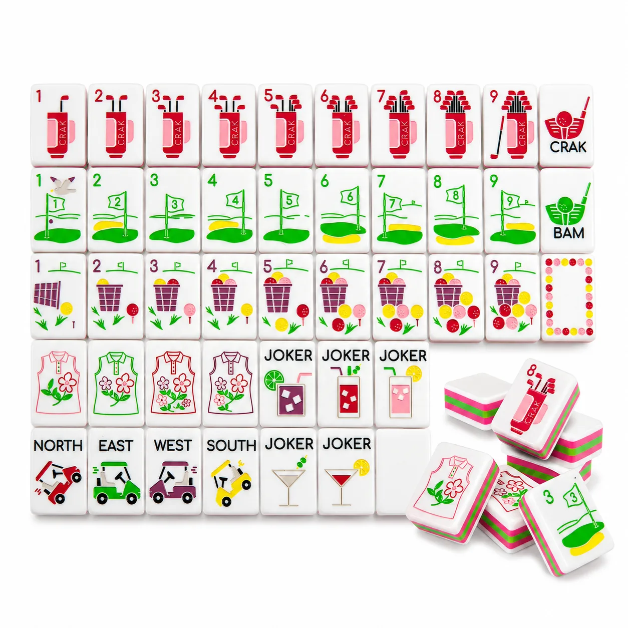 Middle American Mahjong Tiles Set 160-Piece Luxury Acrylic Modern Design Golf Theme 5-Layer Foldable Eco-Friendly Portable