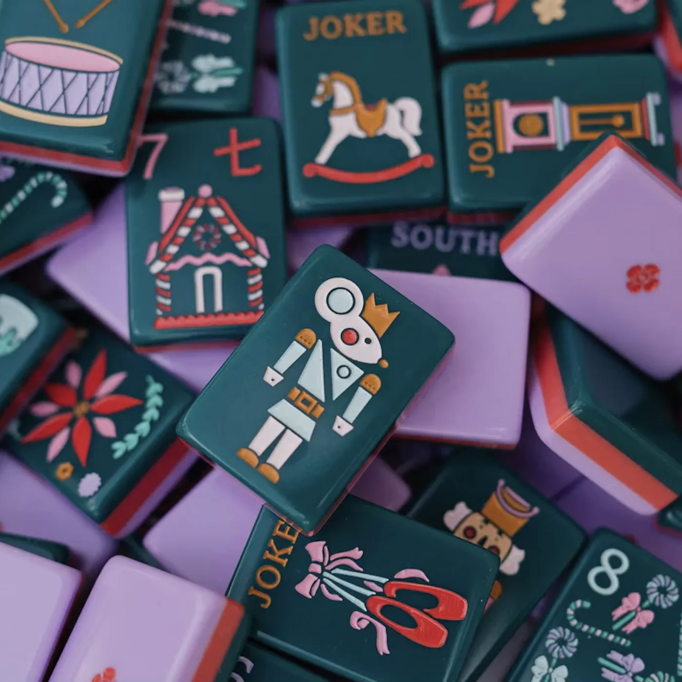 Luxury Christmas Nutcracker American Mahjong Tiles Set 160-Piece Acrylic Hand Painted Woodland Design Portable Entertainment