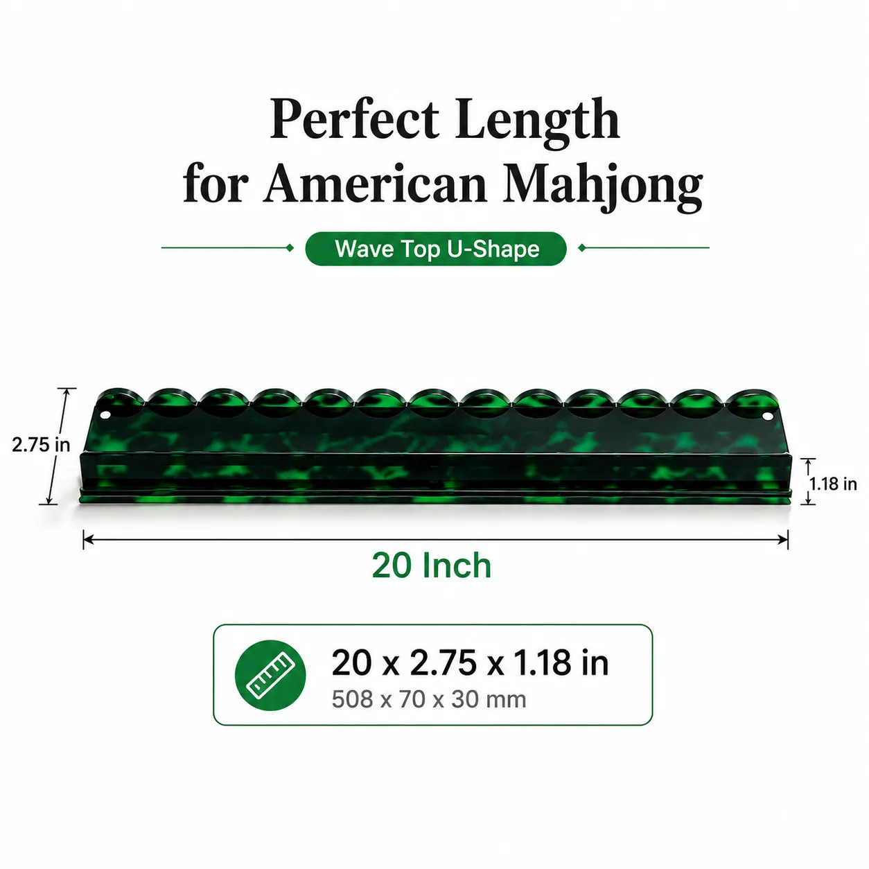 Pearl Finish Scalloped Acrylic Mahjong Racks with Pushers, 17.5 & 20 Inch Luxury American Mahjong Tile Holders Party Game Gift