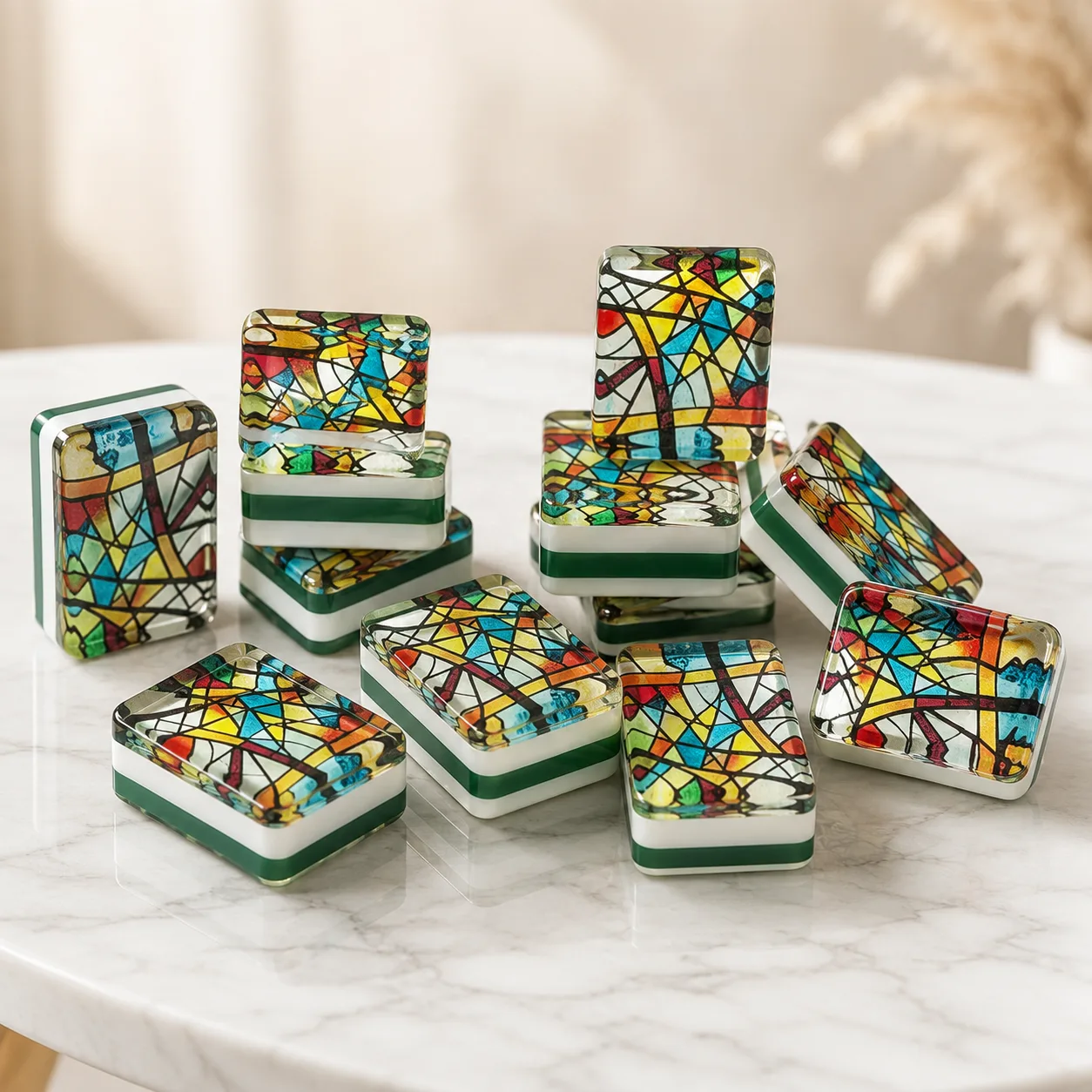 Colored Glazed Glass Color Window Glass American Mahjong Acrylic Material Personalized Creative American Mahjong Tiles