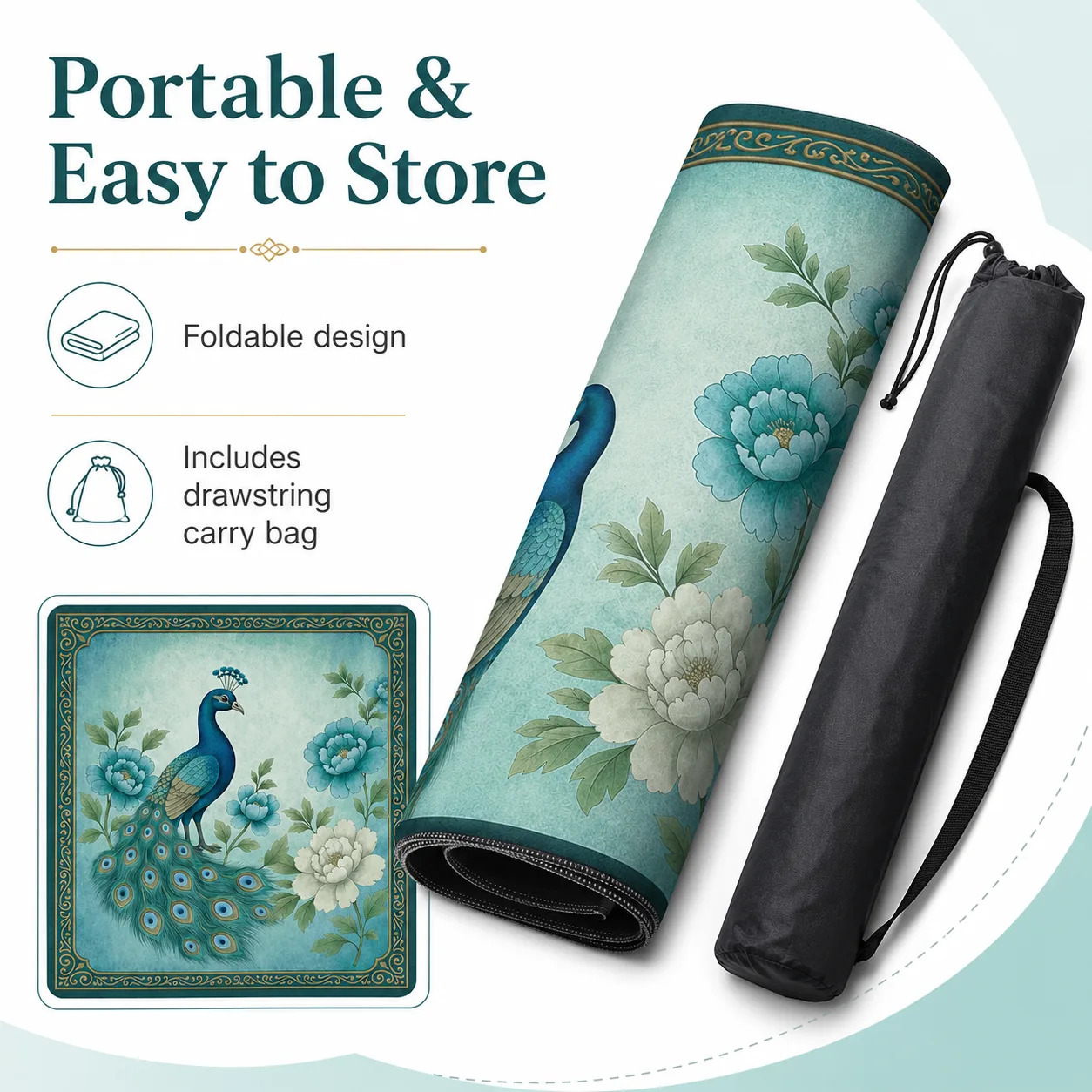Modern Luxury Floral Peacock Mahjong Table Mat Non detail