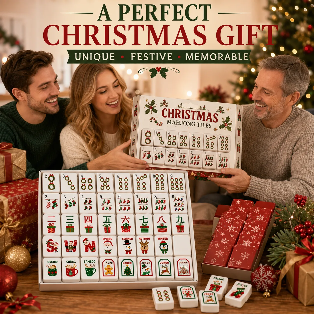 Luxury Christmas American Mahjong Set Double Layer detail