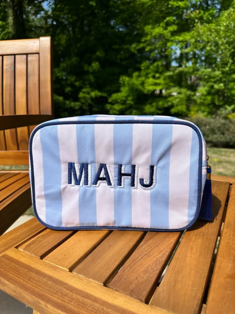 Mahjong Striped Canvas Cosmetic Bag Embroidered MA detail