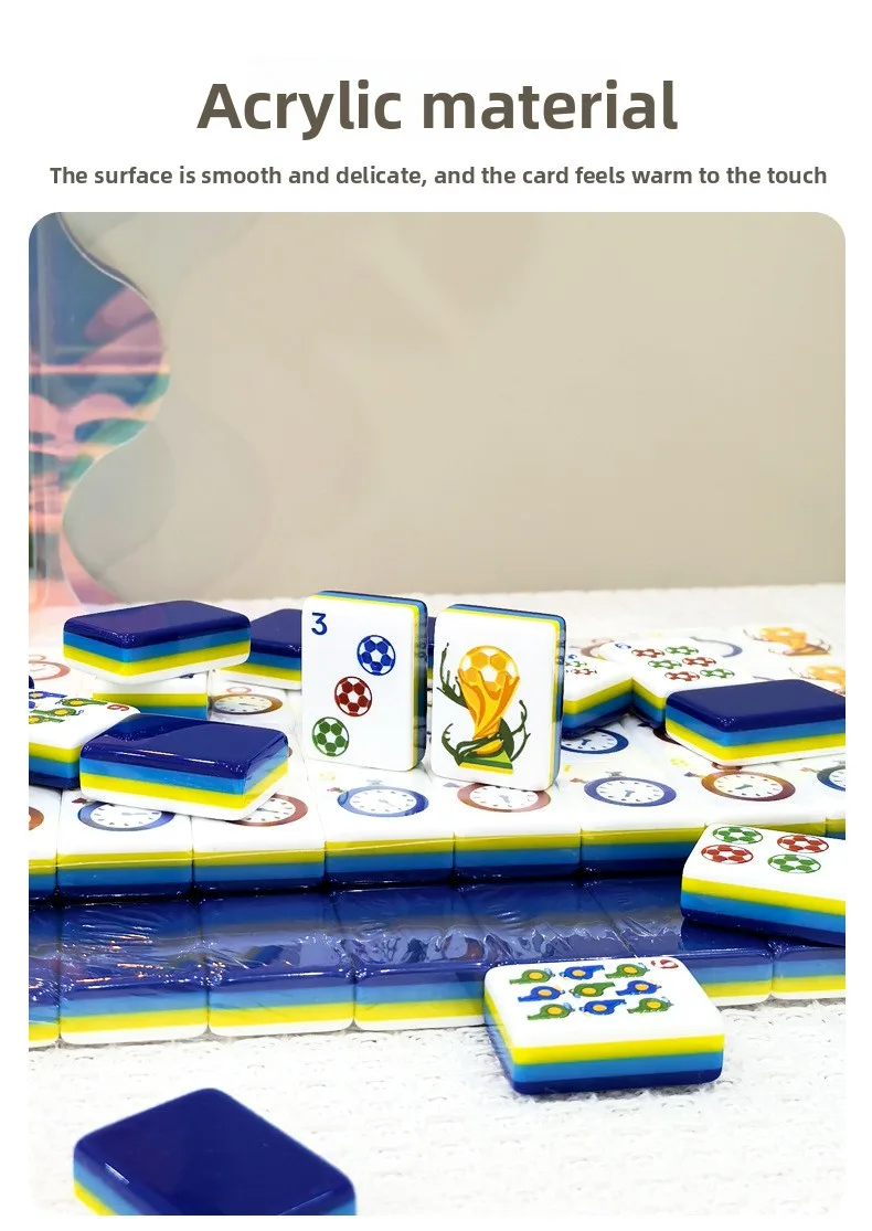 Creative Football-Themed Luxury Acrylic Mahjong Se detail