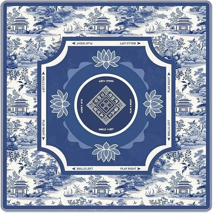 Blue White Porcelain Rubber Mahjong Table Mat, Was detail