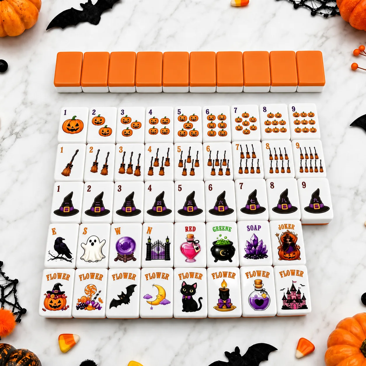 Factory Direct Luxury Halloween Mahjong Set for Family Game Night Holiday Gift Spooky Seasonal Acrylic 160 166-Tile