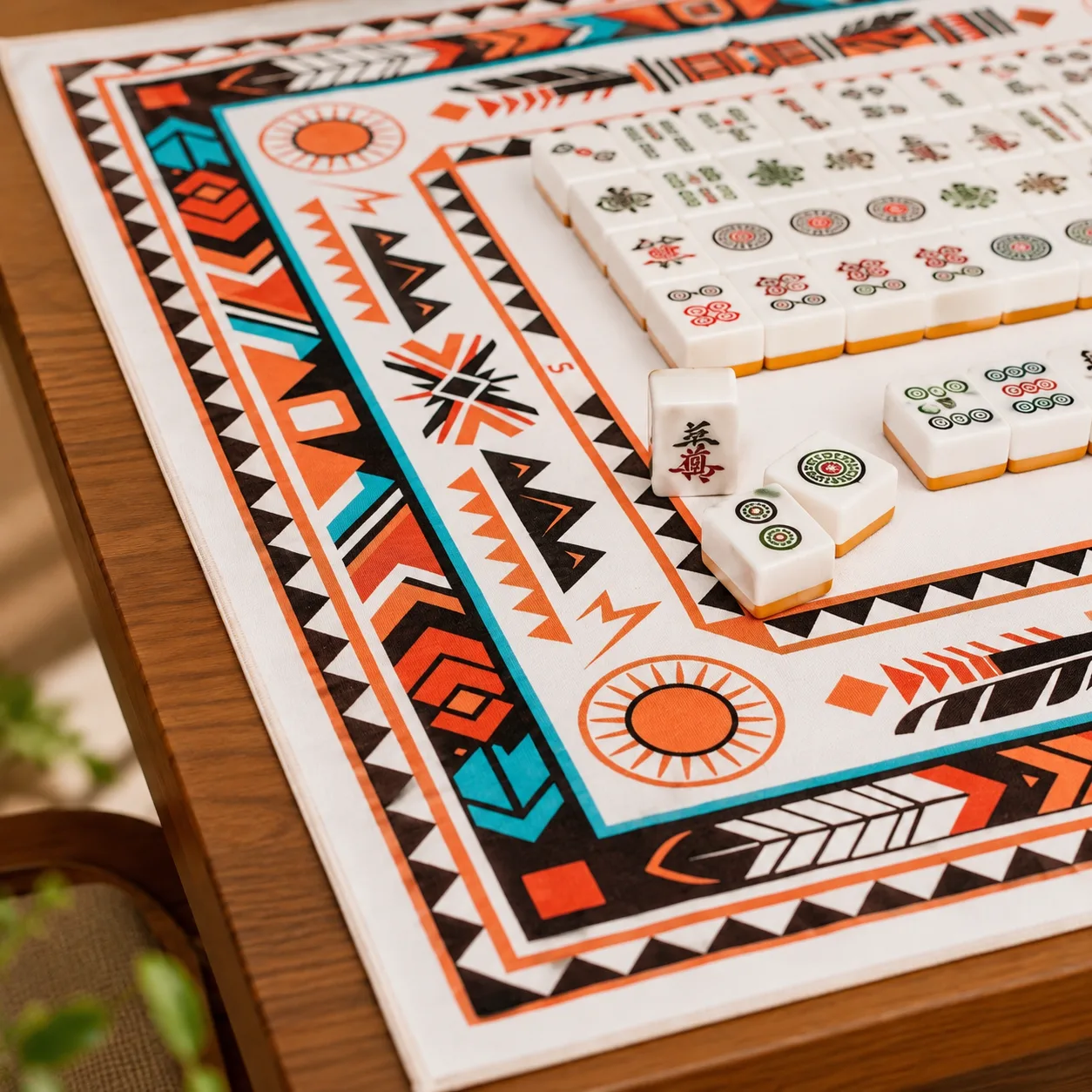 Square Southwest Tribal Fabric Mahjong Cloth Non S detail