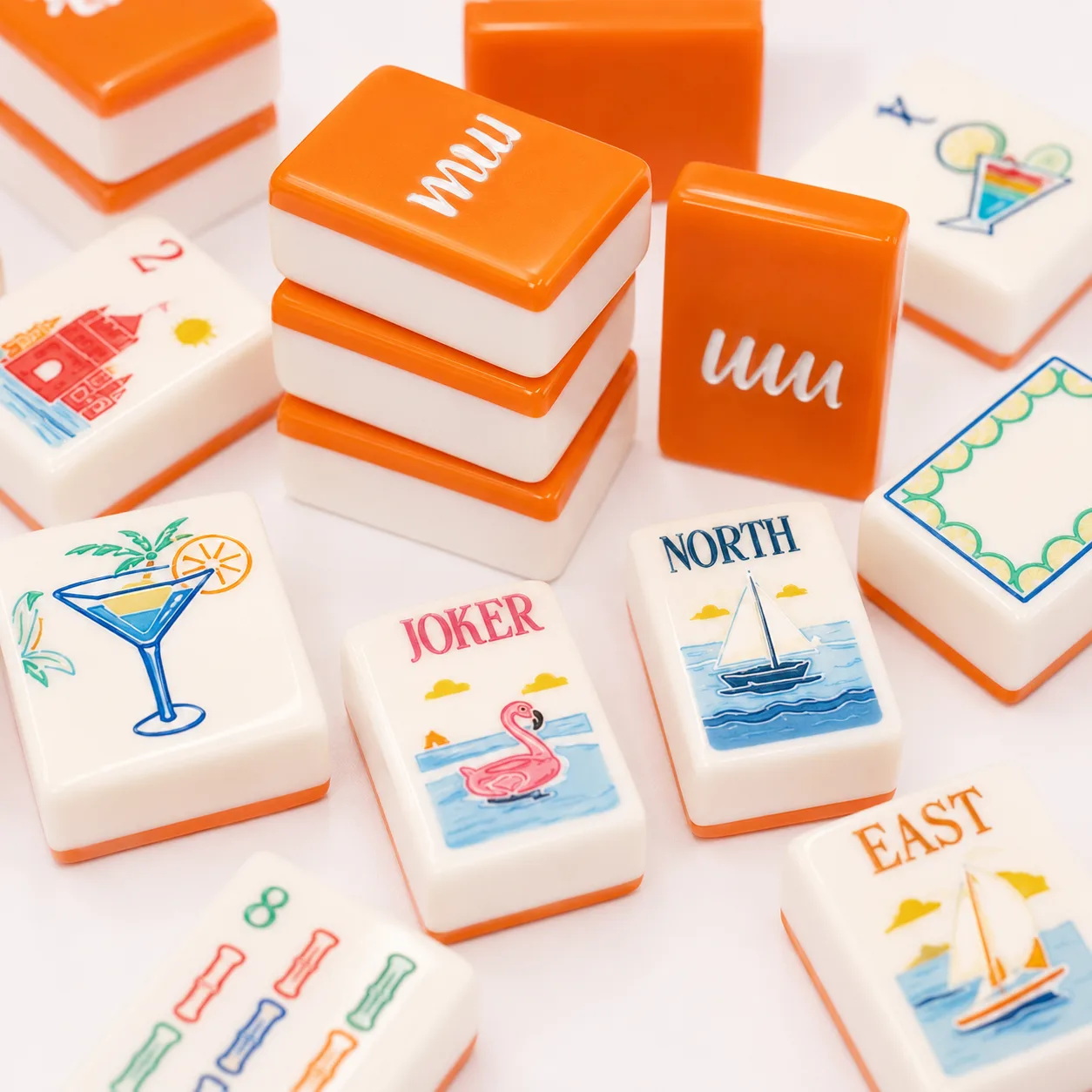 3-Layer Acrylic Modern American Mahjong Tiles 160pcs Yellow Orange Luxury Design Portable High Quality Mahjong Set for Game