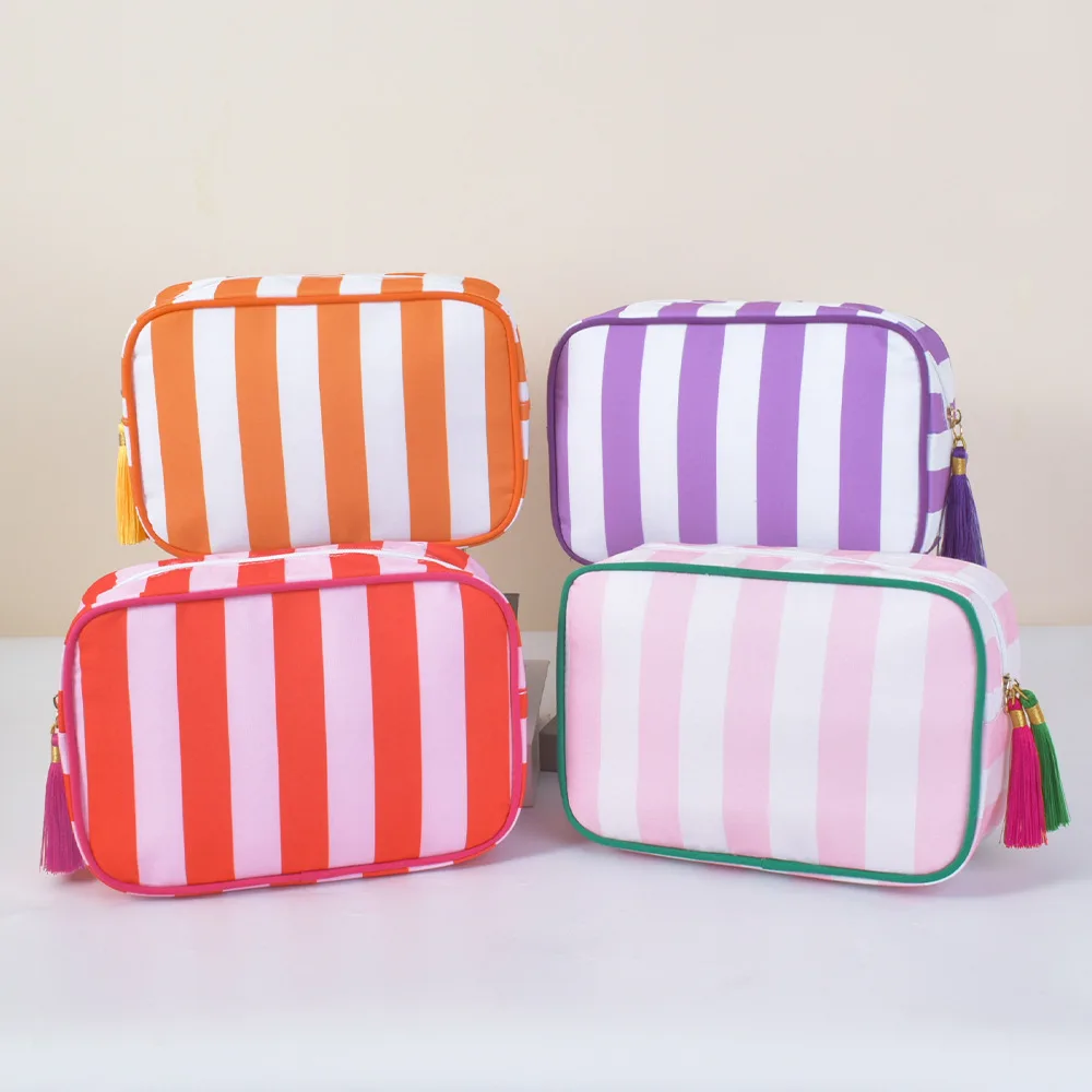 Mahjong Striped Canvas Cosmetic Bag Embroidered MA detail