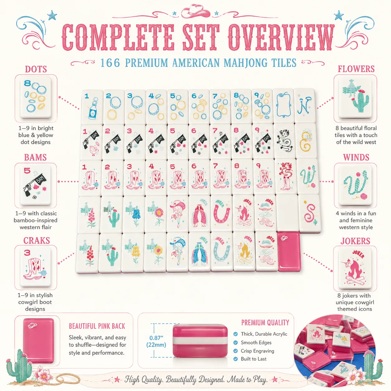 Modern Luxury Games Acrylic American Mahjong Tiles detail