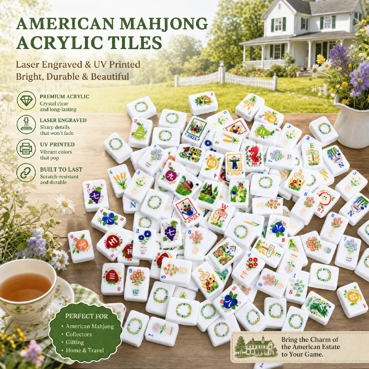 American Pastoral Style Luxury Modern Mahjong Set  detail