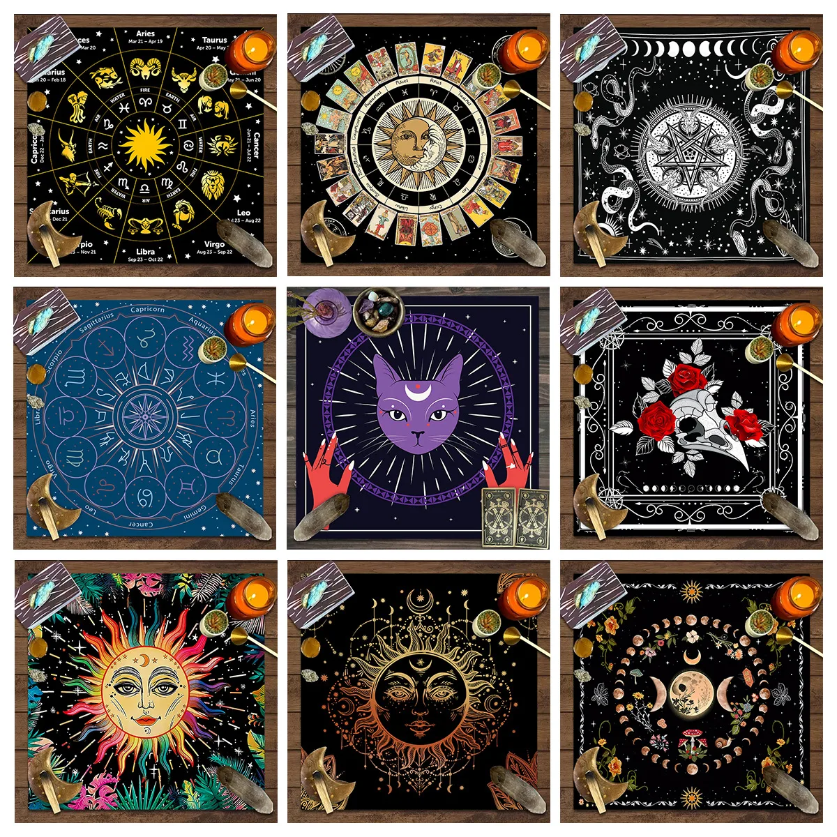 Tarot Card Tablecloth Mysterious Zodiac Celestial  detail
