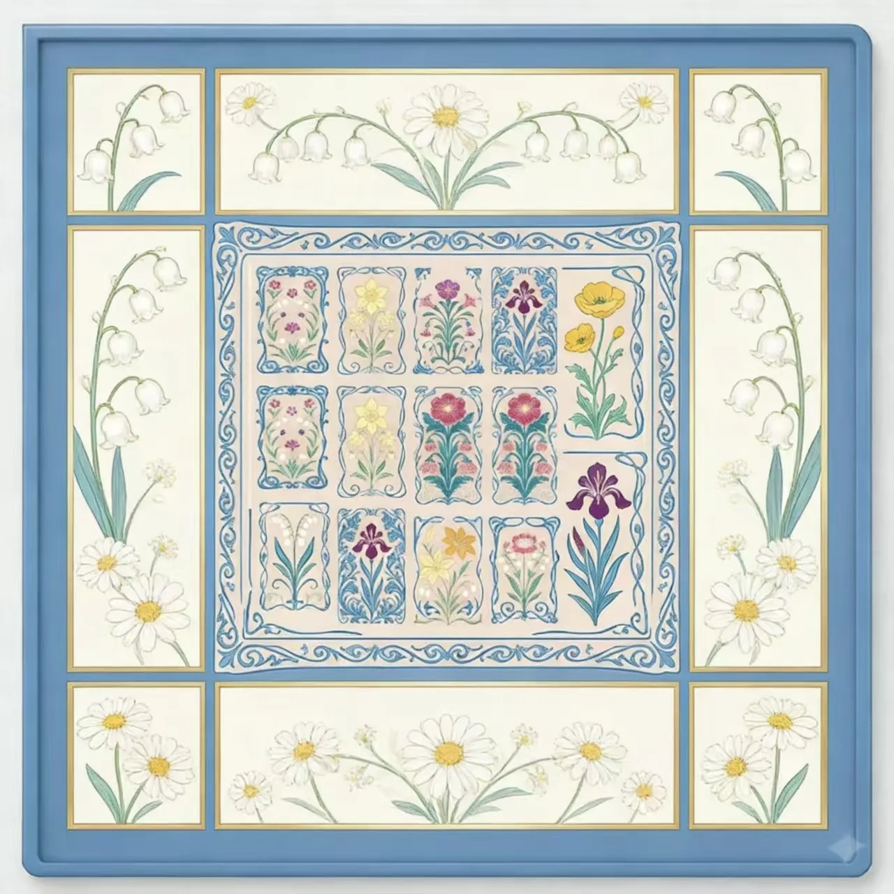Customized Blue Pane Modern Luxury American Mahjong Table Mat Rubber Waterproof Square Portable 31.5inch Easy to Carry Creaseles