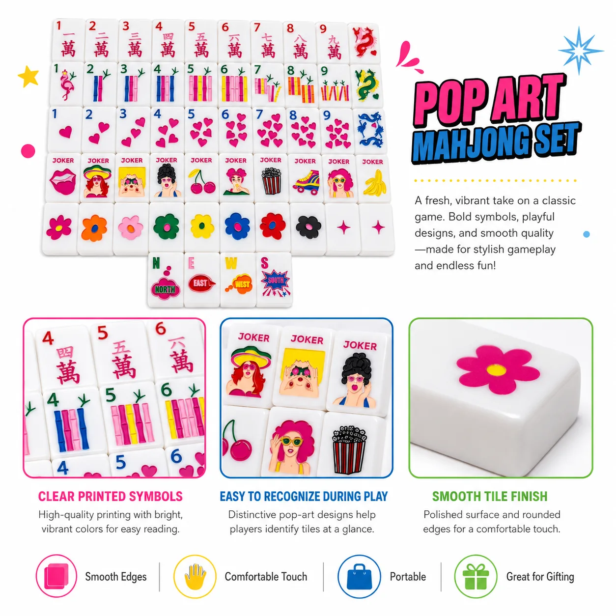 Modern Pop Art Glam Lady Printed American Mahjong  detail