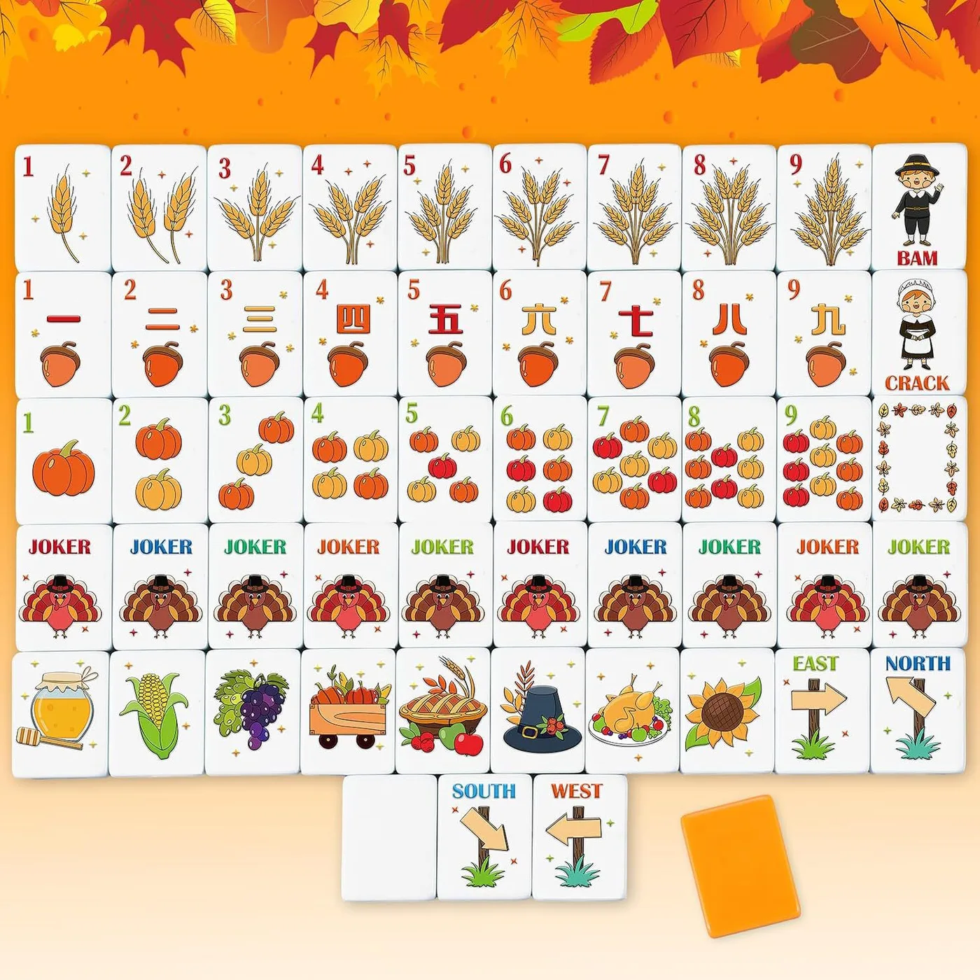 160Pcs American Mahjong Set, Acrylic Thanksgiving detail