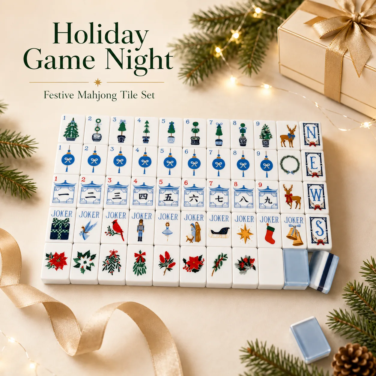 Custom 160-Piece American Mahjong, Acrylic Christm detail
