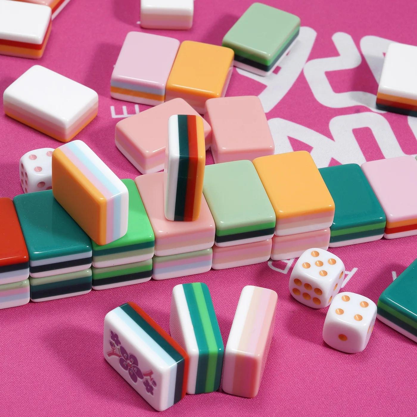 Pastel Candy Macaron Multicolor 4-Tier Acrylic American Mahjong Set Sweet Pink Orange Green for Adults