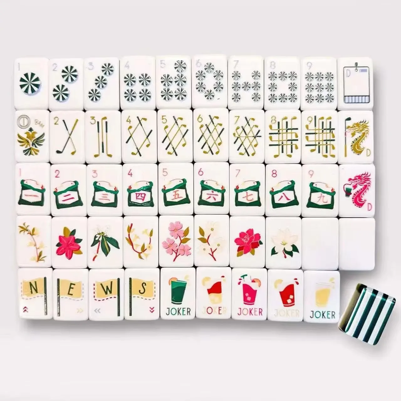 Golf Masters Tournament Green Carved American Mahjong Tiles, Acrylic for 4 Players