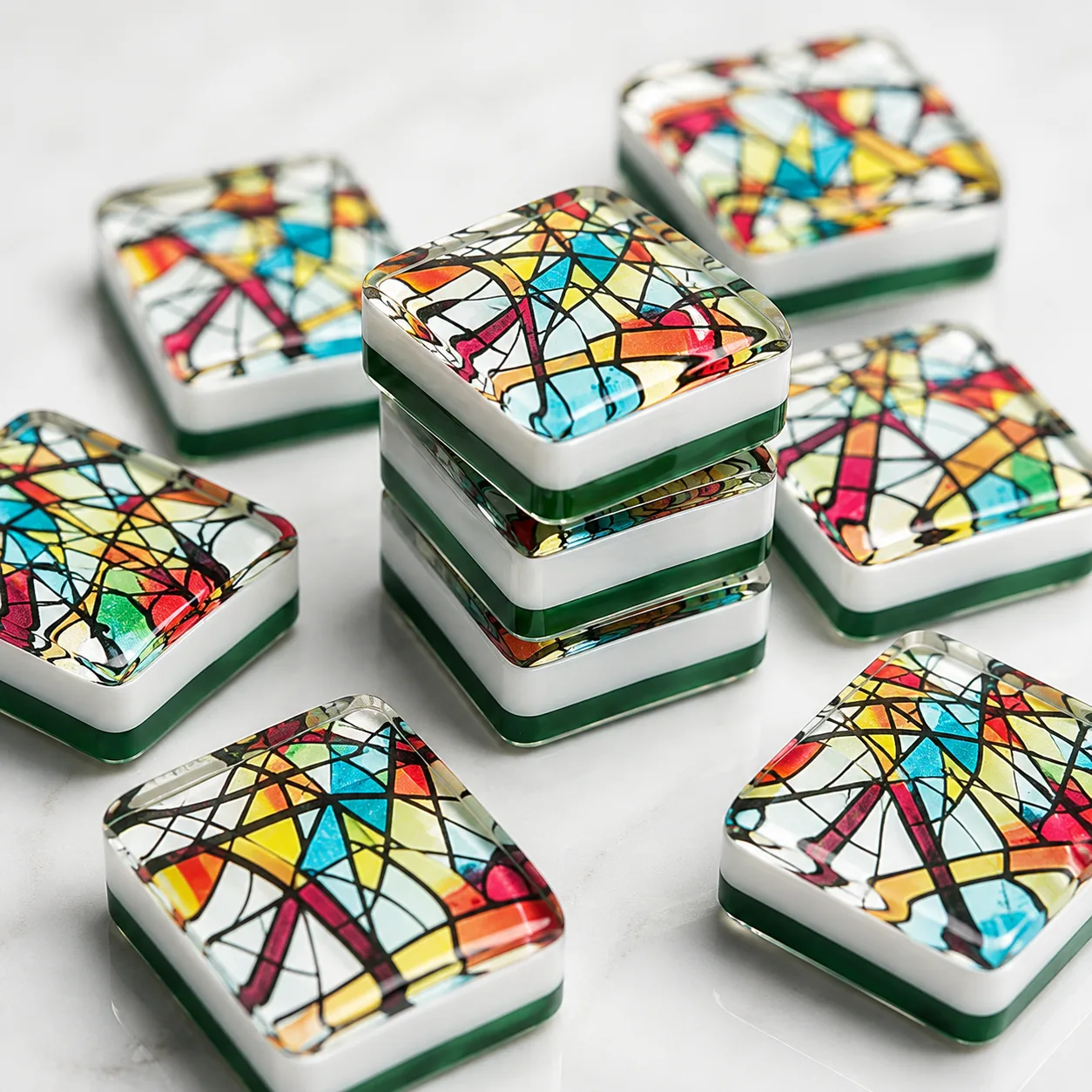 Vintage Blue Peacock Floral Printed Rubber Mahjong detail
