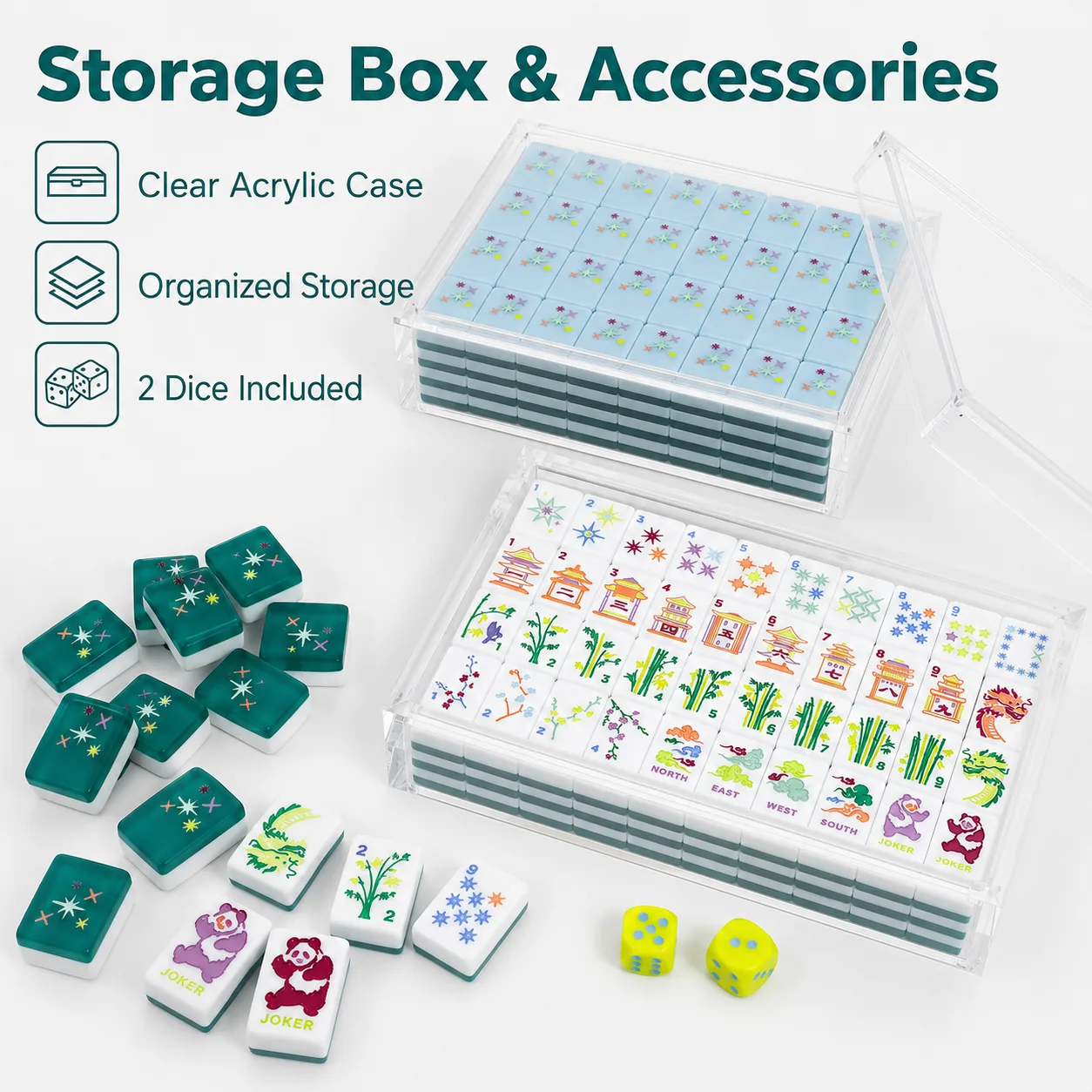 Modern Luxury Panda-Themed Acrylic Mahjong Set Dou detail