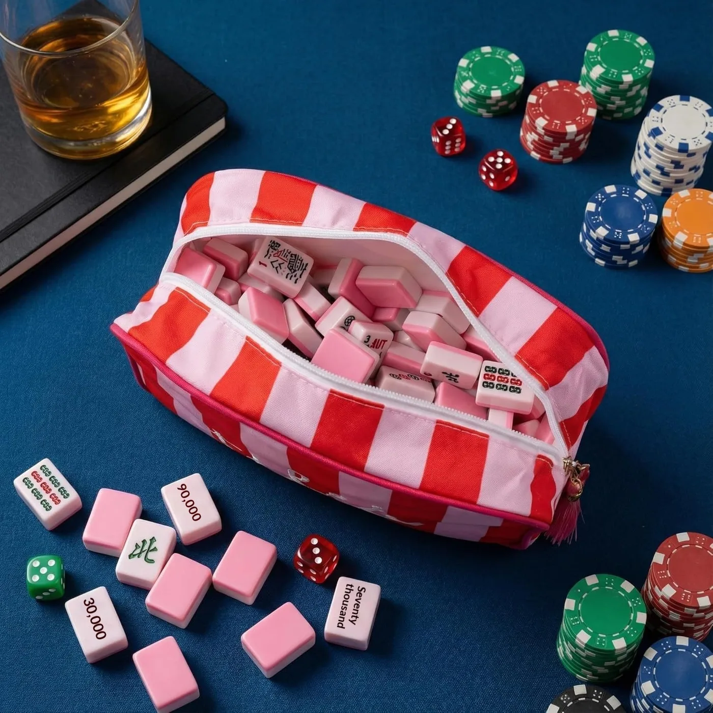 Wholesale Embroidered Striped Canvas Mahjong Stora detail