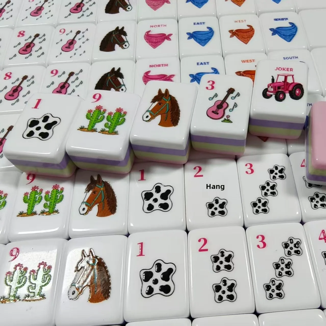 Cute Western Cowgirl Mahjong Set Pink Cactus Horse detail