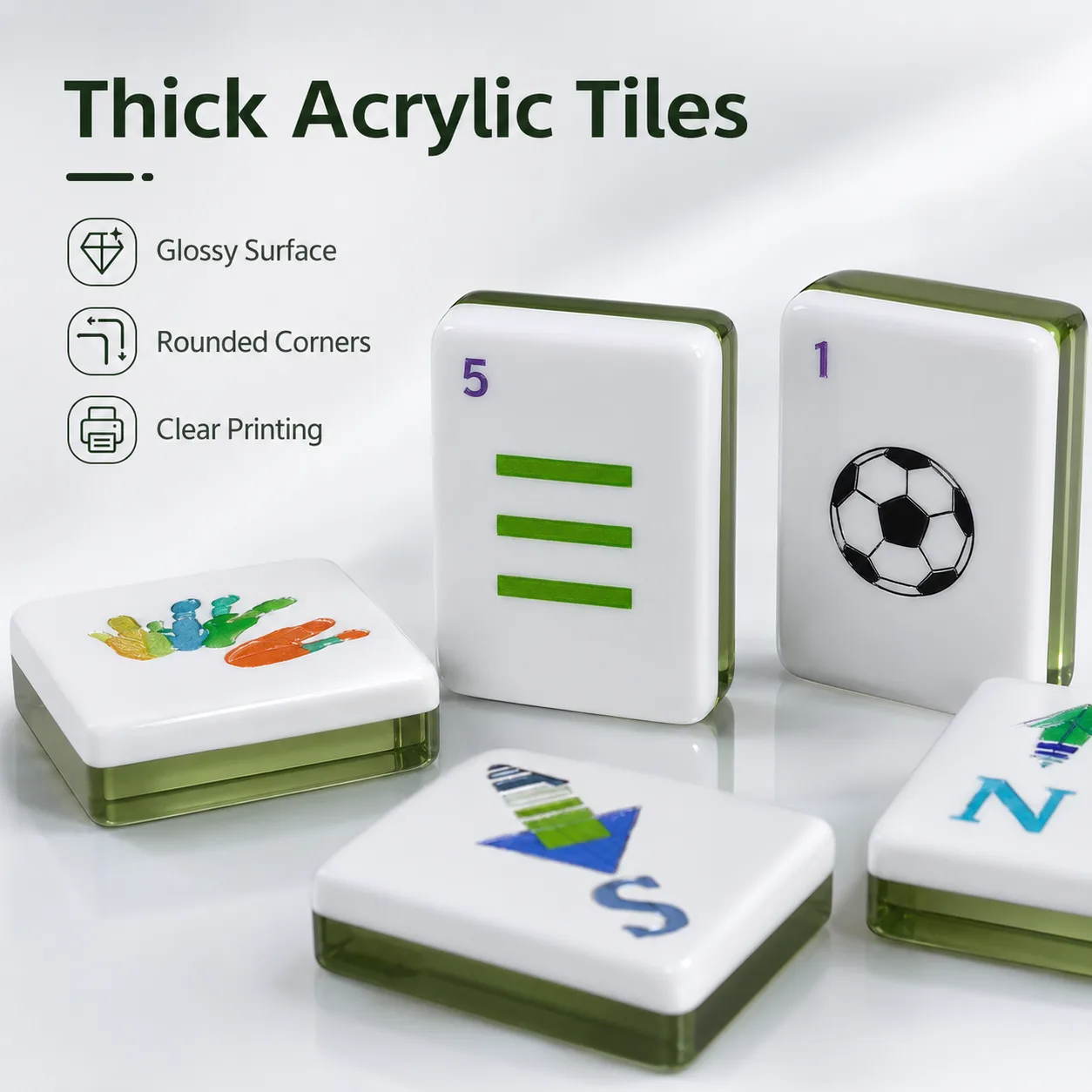 White Green Border Cartoon Themed Acrylic Mahjong  detail