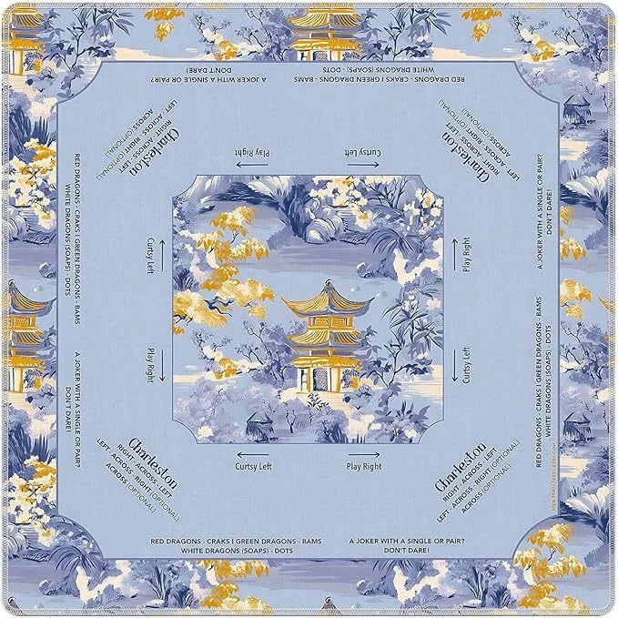 Blue White Porcelain Rubber Mahjong Table Mat, Was detail