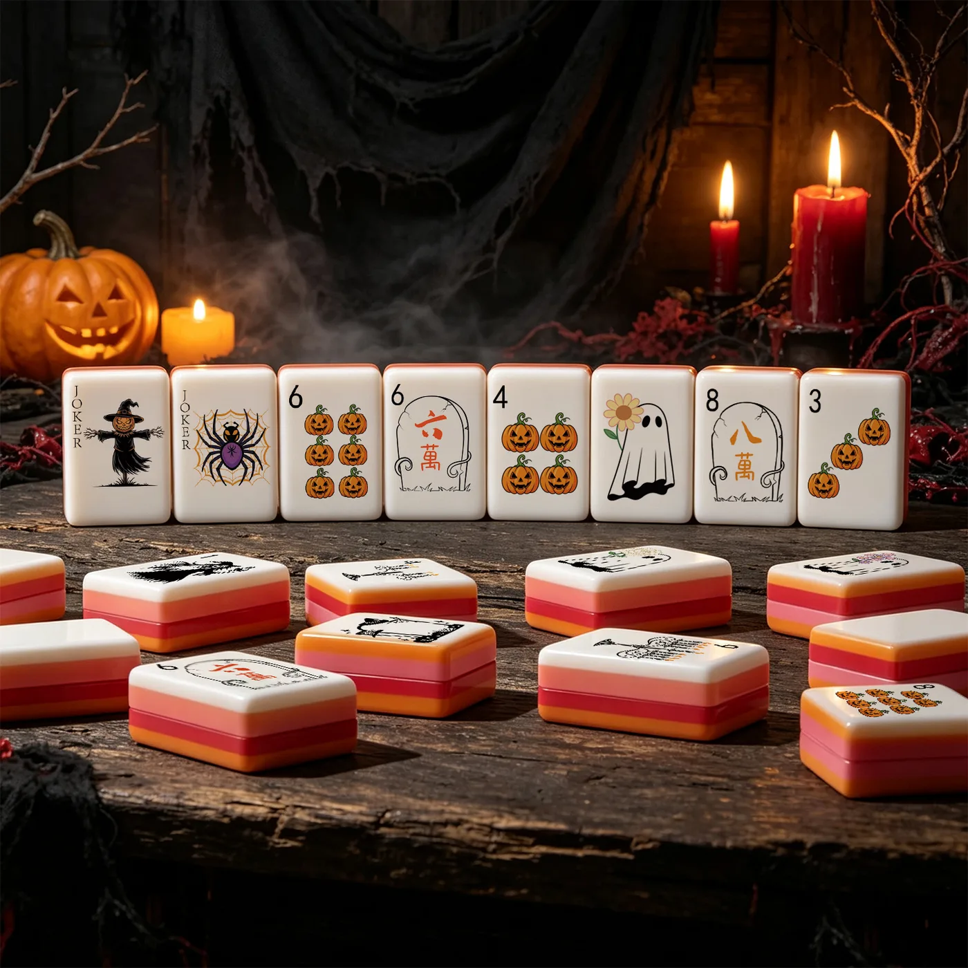 IN STOCK Halloween Mahjong Tiles Eco-Friendly Modern ZS Brand Model BM029 Household Gift Set Embroidered Acrylic Tiles