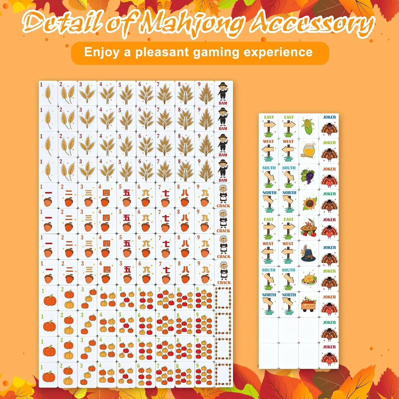 160Pcs American Mahjong Set, Acrylic Thanksgiving detail