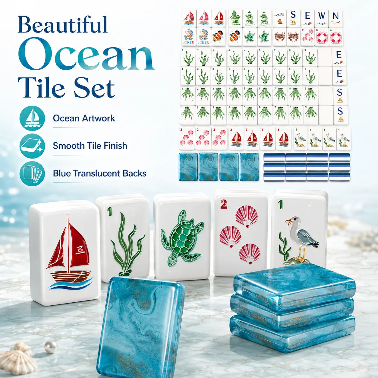 Luxury Nautical Ocean Themed Printed American Mahj detail