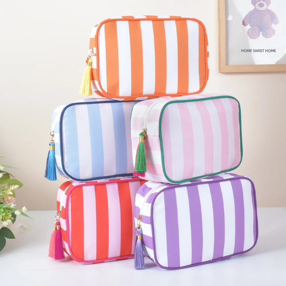 Mahjong Striped Canvas Cosmetic Bag Embroidered MA detail