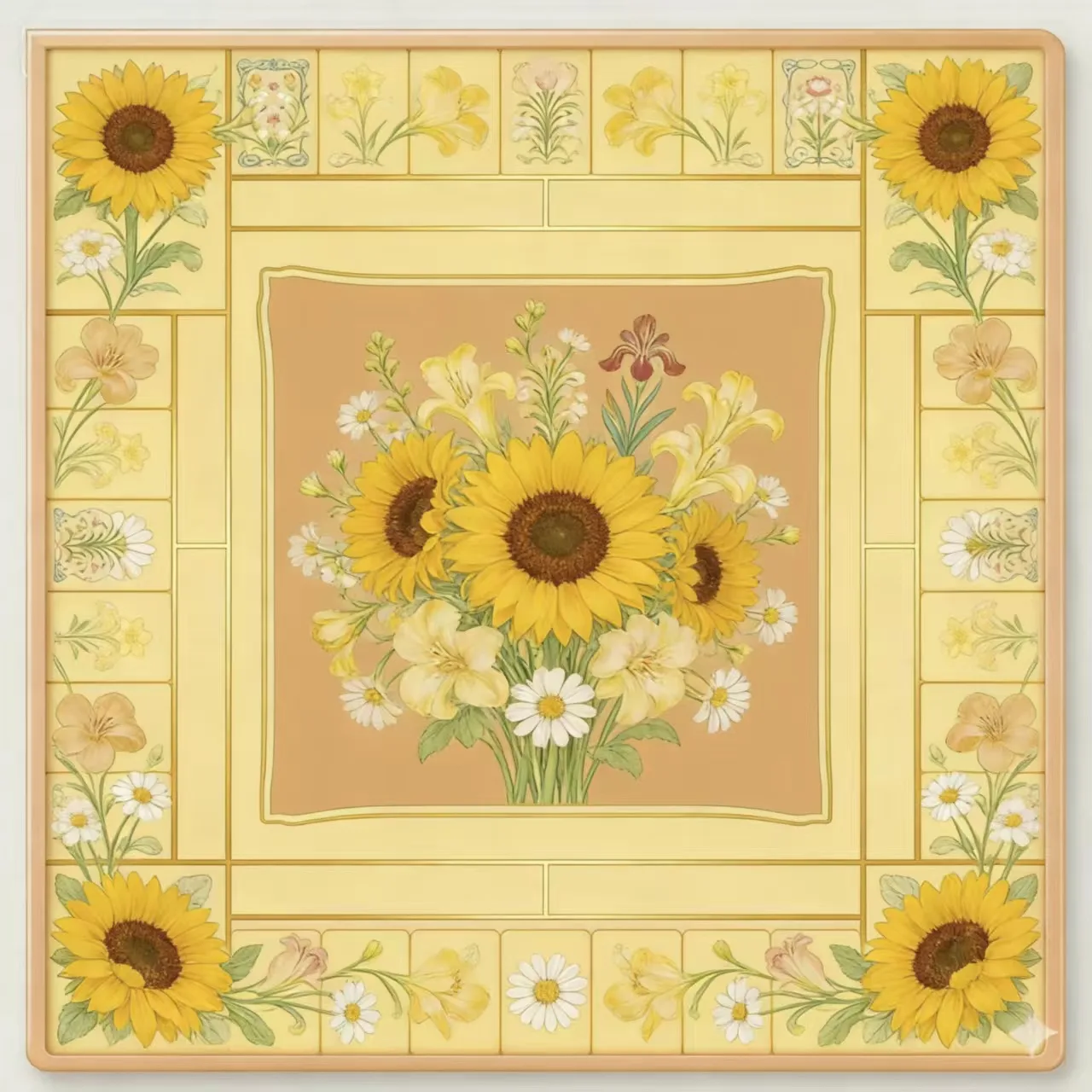 Custom Yellow Chrysanthemum Printed Mahjong Table Mat, Diverse Custom Patterns & Multiple Styles for Your Selection