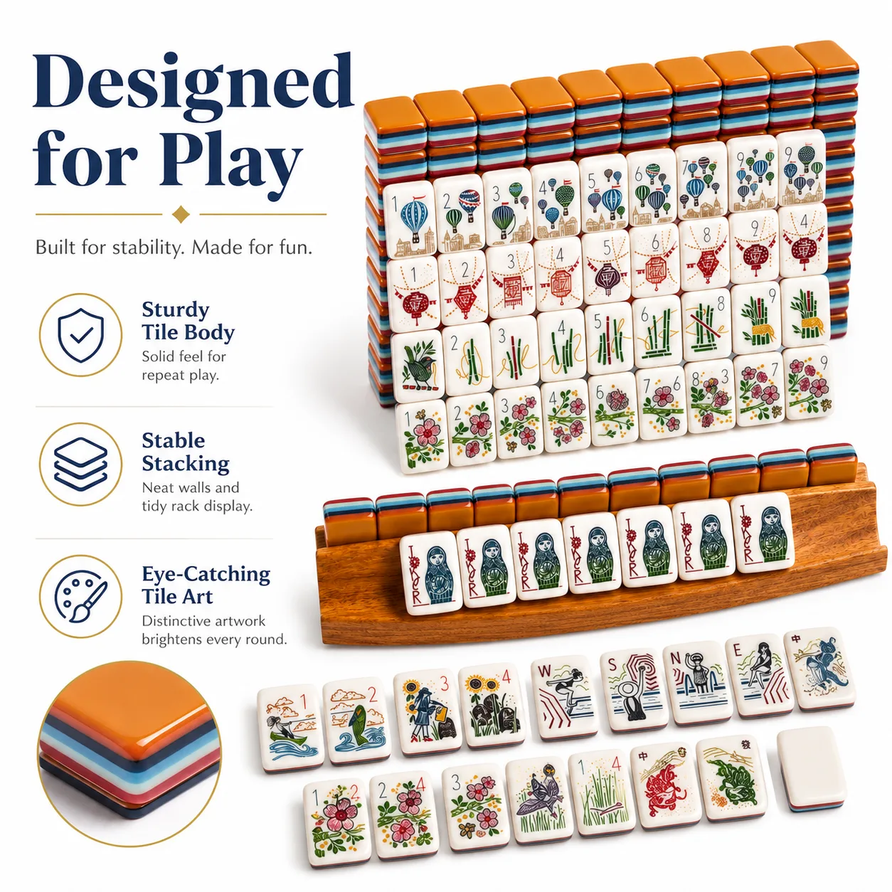 Global Folk Travel Themed Modern Illustrated Mahjo detail