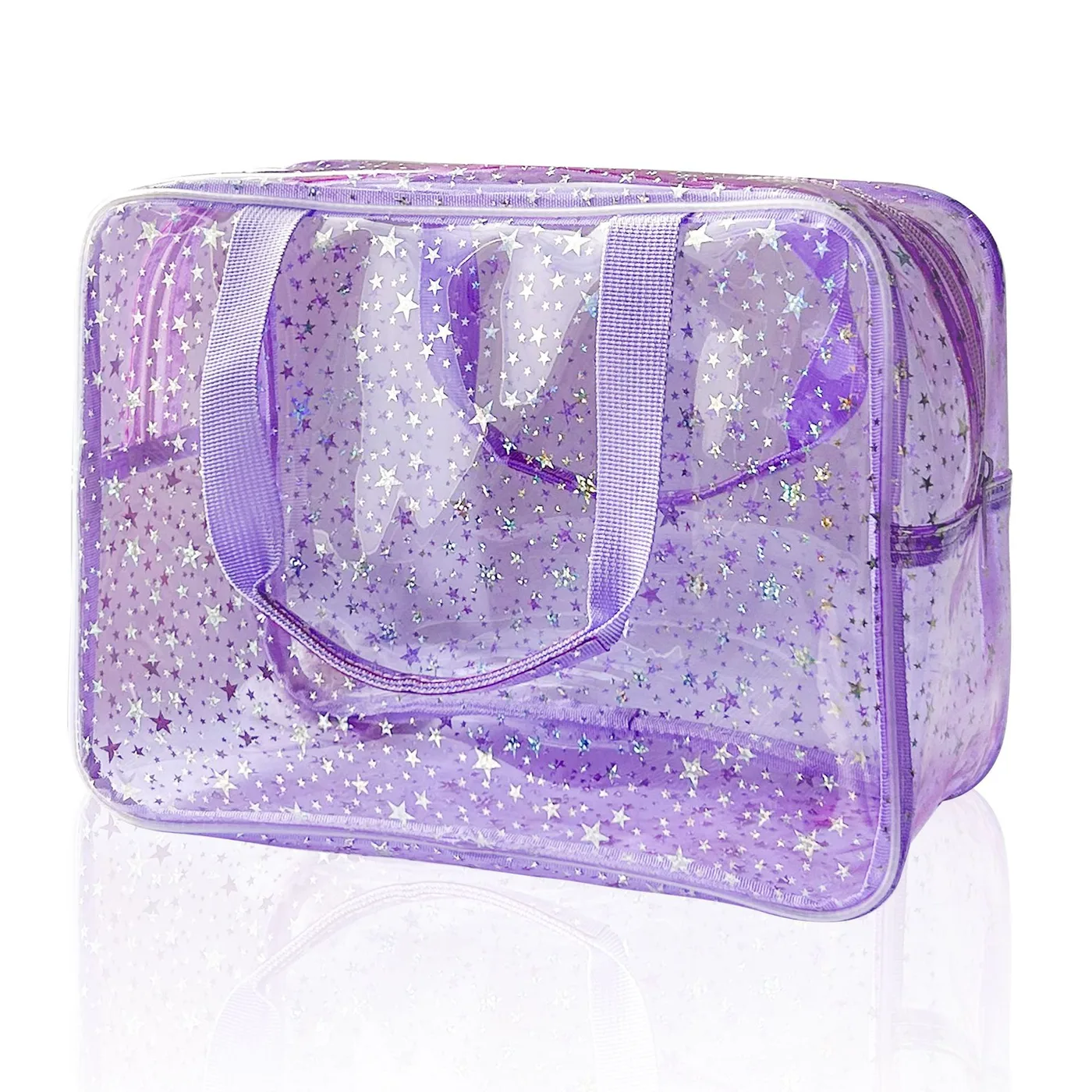 Wholesale Iridescent Star Transparent PVC Mahjong Storage Bag Large Capacity Waterproof Zippered Portable Organizer Handle