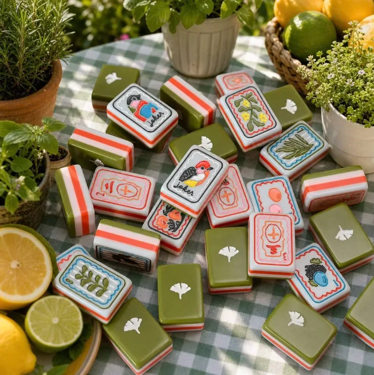 Plant Pattern Parrot Ginkgo American Mahjong Green Orange Stripe Four Layer Acrylic Color Bird Wildflower Tropical Leaf Pattern