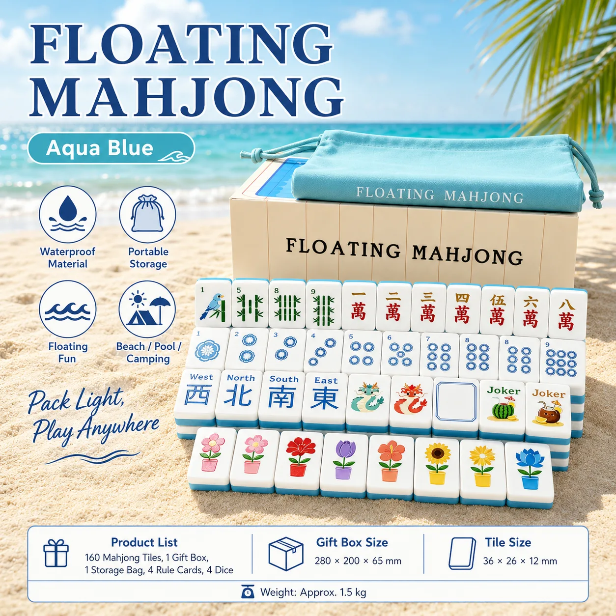 Modern Portable Floating Foam Mahjong Set 160 Tile detail