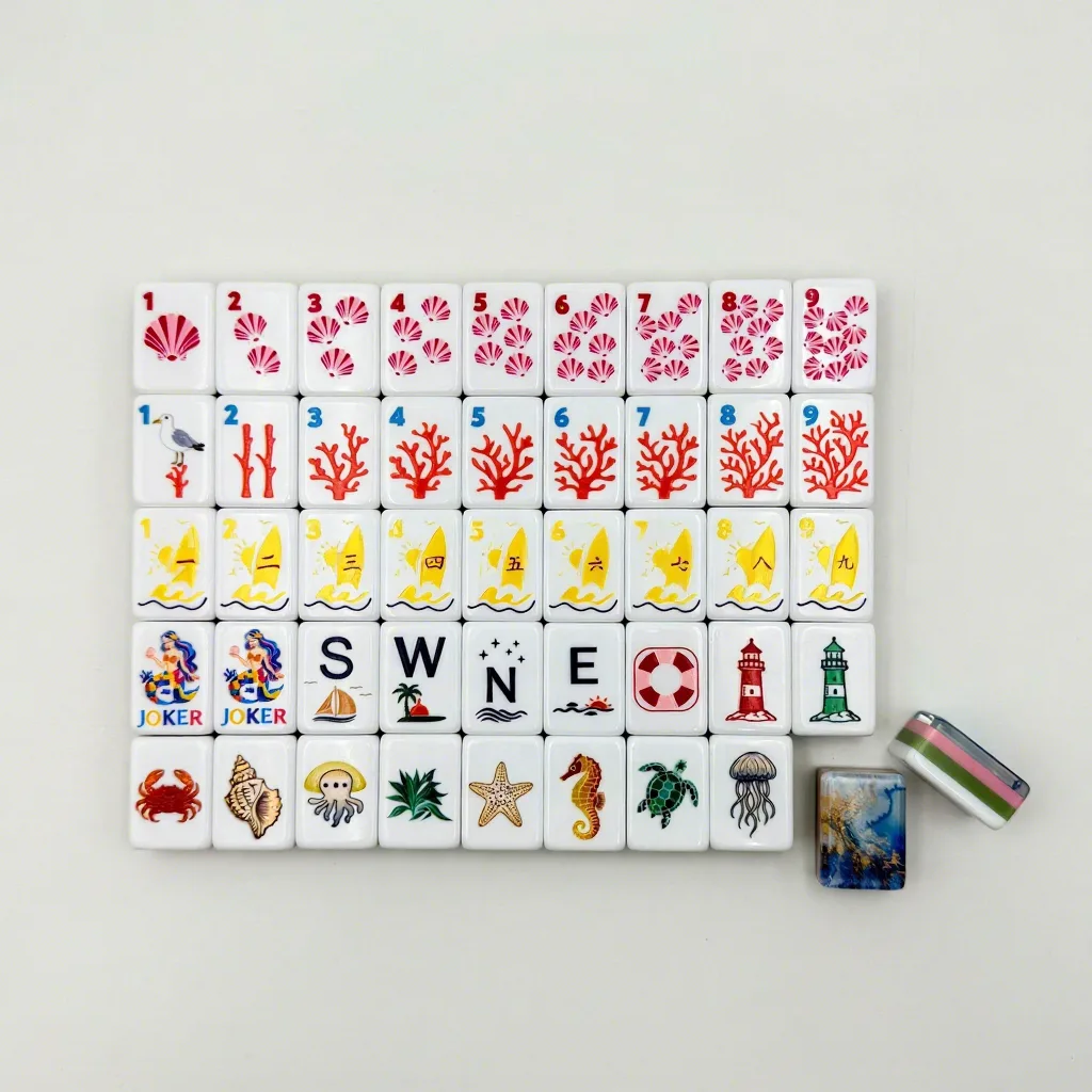 Luxury Portable American Ocean Series Acrylic Mahjong Set 4-Layer Marine Sea Shell Design for Adults