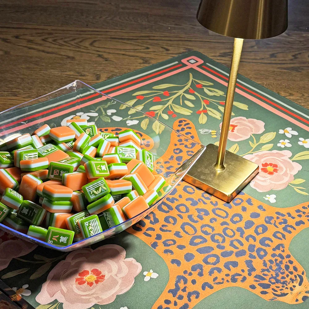 US Oil Painting Acrylic Mahjong Tiles 3-layer Orange 160 Pieces High Quality Modern Household Gift Set Hand-rolled Card Water