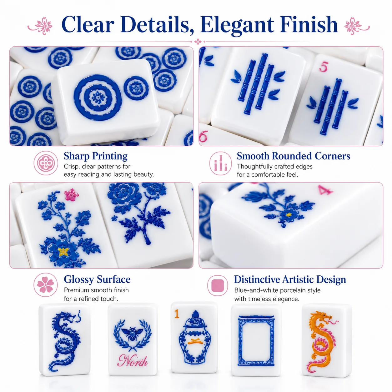 Blue White Luxury Modern American Mahjong Set Orie detail