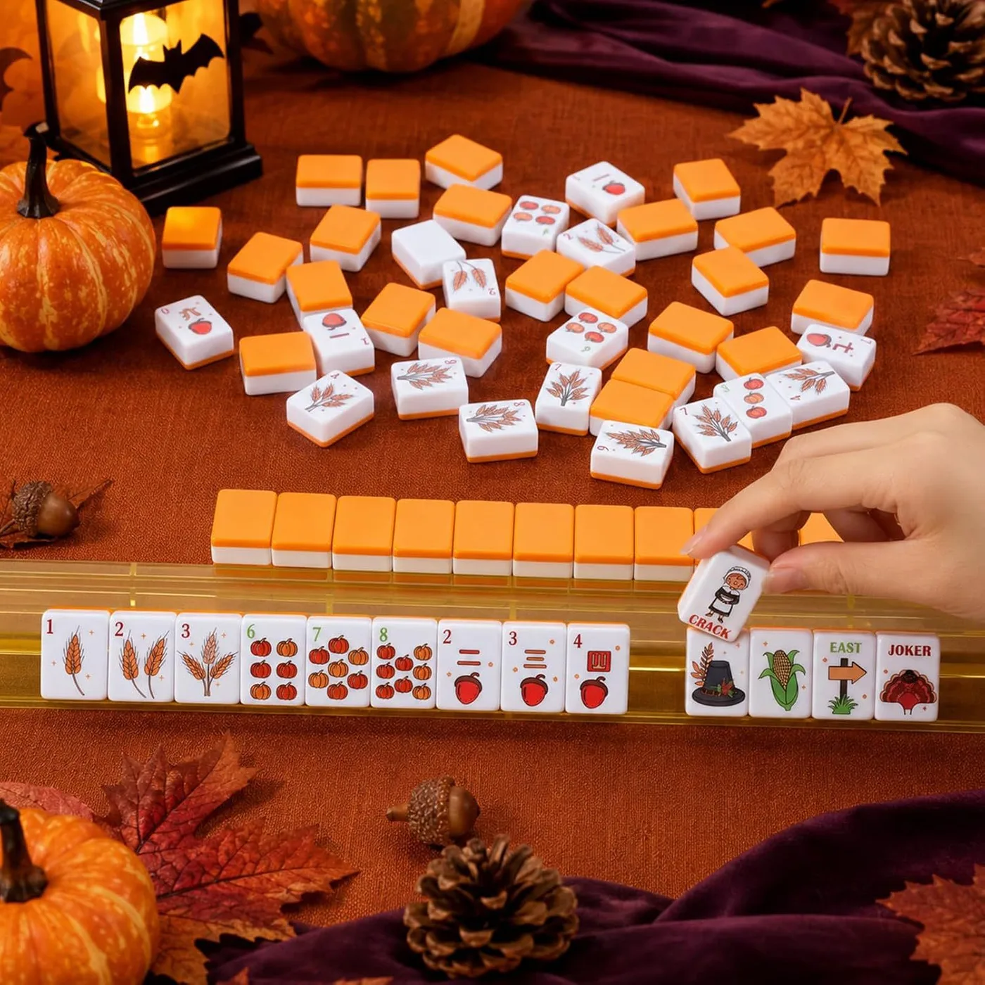160Pcs American Mahjong Set, Acrylic Thanksgiving detail