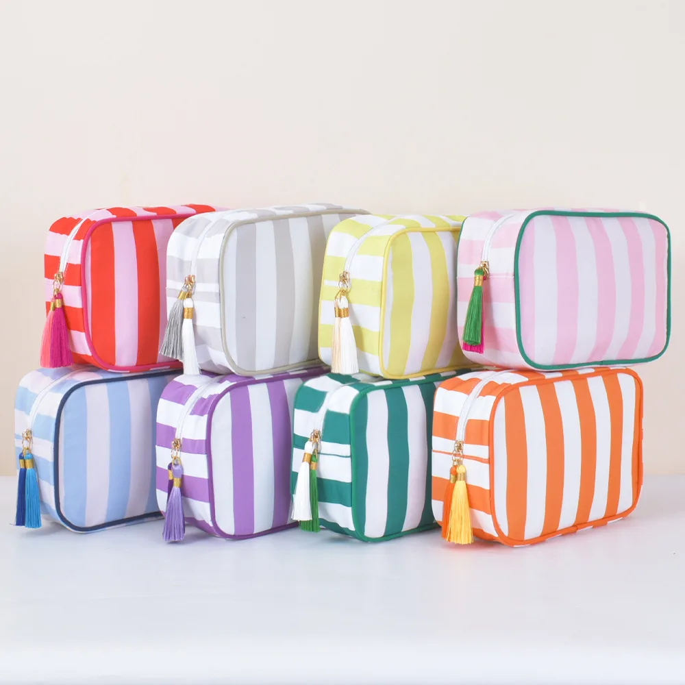 Mahjong Striped Canvas Cosmetic Bag Embroidered MA detail