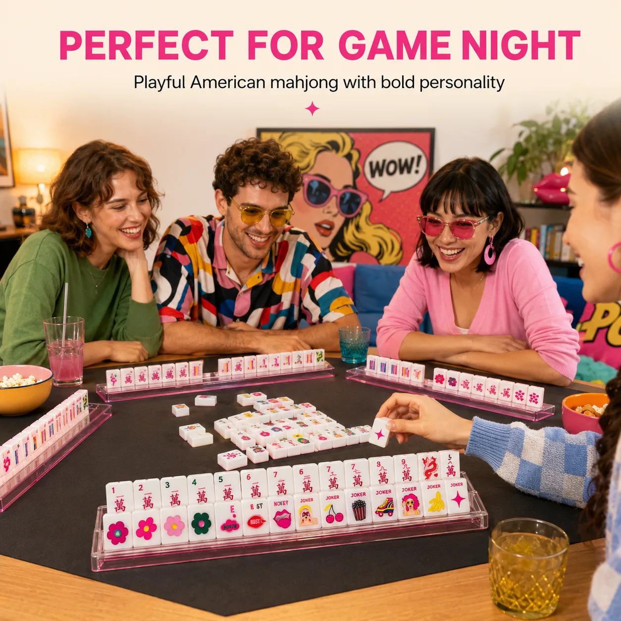 Modern Pop Art Glam Lady Printed American Mahjong  detail
