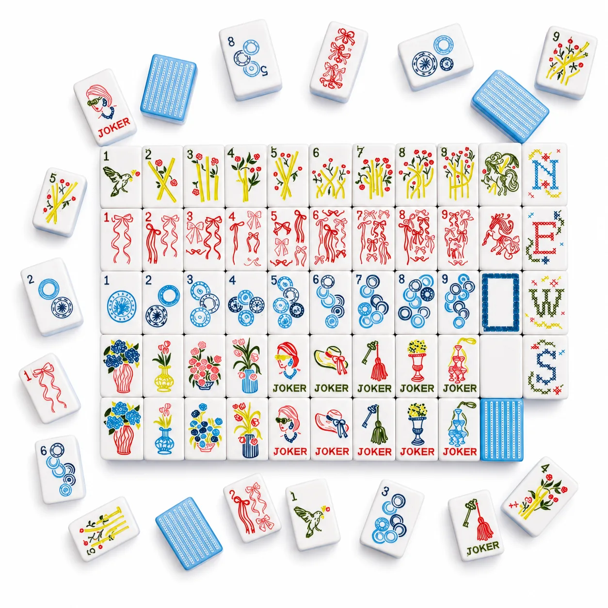 Luxury Miss Darling 160 Acrylic American Mahjong Tiles 3-Layer Blue-Striped Bow-Tie Designs 4-Player Eco-Friendly Portable