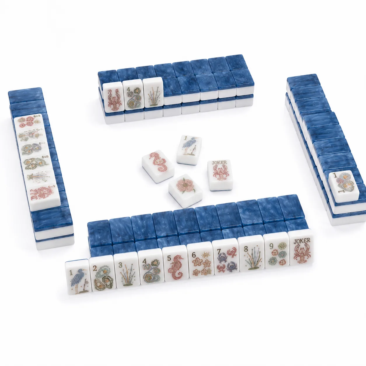 American Luxury Modern Mahjong Set 160/166pcs Acrylic Tiles Hand-Engraved Ocean Pattern NMJL Standard for Entertainment