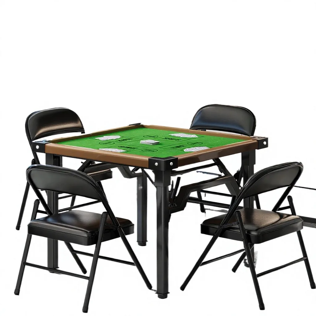 Modern Mahjong & Poker Table Metal & Wood Folding Dual-Purpose Square Card Table Noise Reduction Durable Design for Home Use